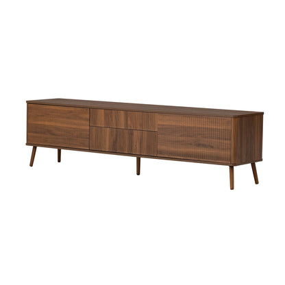 Fluted TV Stand With Storage Drawers And Cabinets For TVs Up To 80", Soft-Close Hinges, Cable Management - Walnut