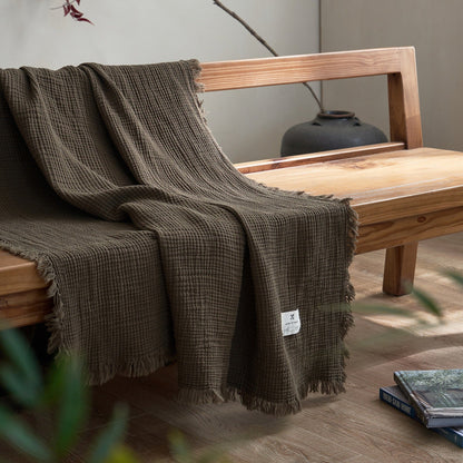 Japanese Four-Layer Muslin Cotton Tassel Throw Blanket