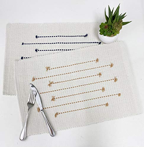 Fennco Styles Black Stripe Textured Minimalist Decorative Cotton Placemats 13" W x 19" L, Set of 6 - Heat Resistant Insulation Table Mats for Home Décor, Dining Table, Banquets and Special Events