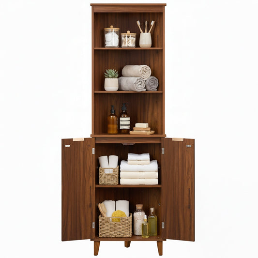 68 Inch Tall Corner Cabinet with Fluted Doors