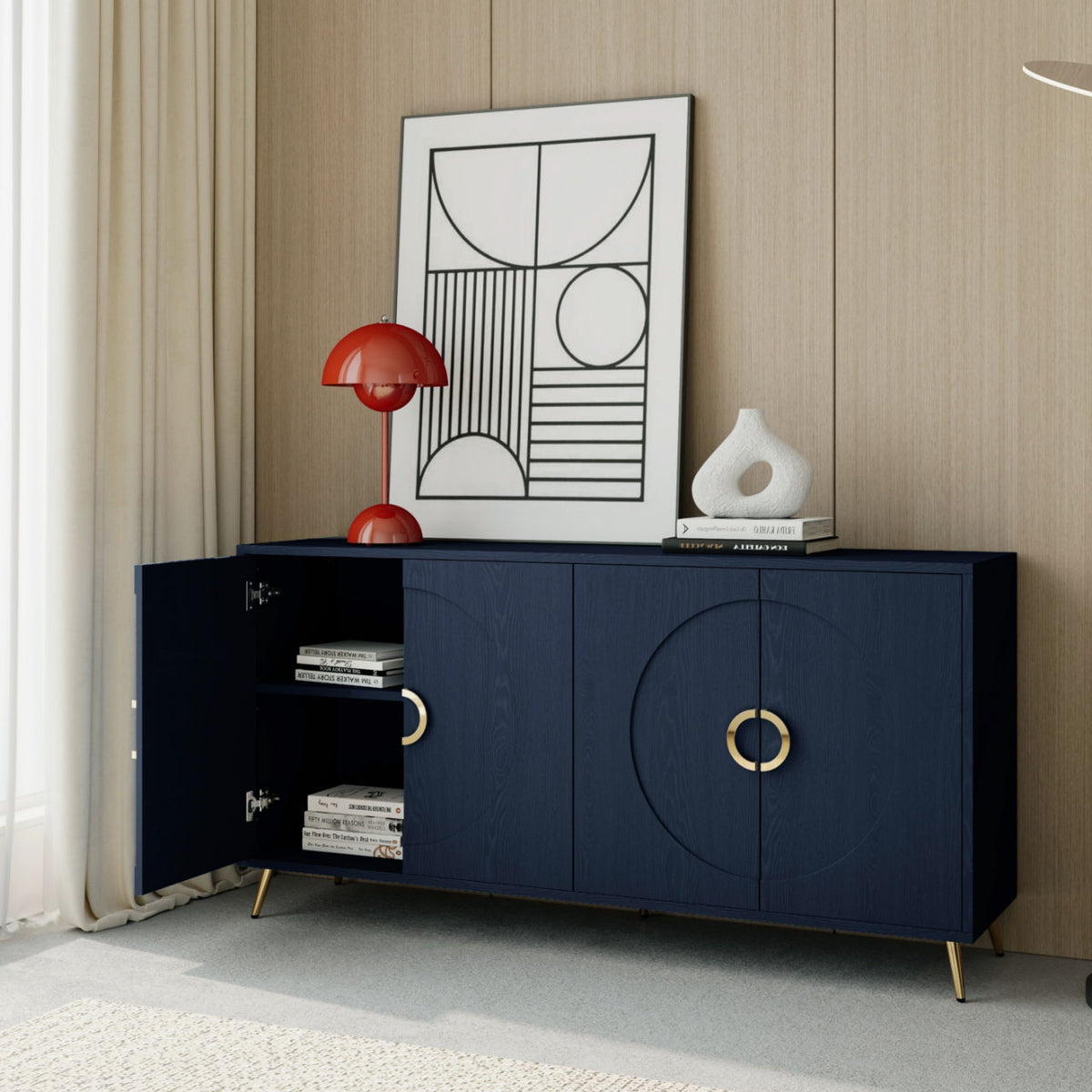 Modern Lacquered 4 Door Wooden Cabinet Sideboard Buffet