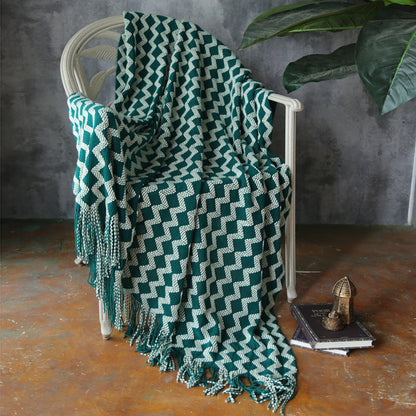 Geometric Knitted Chenille Throw Blanket