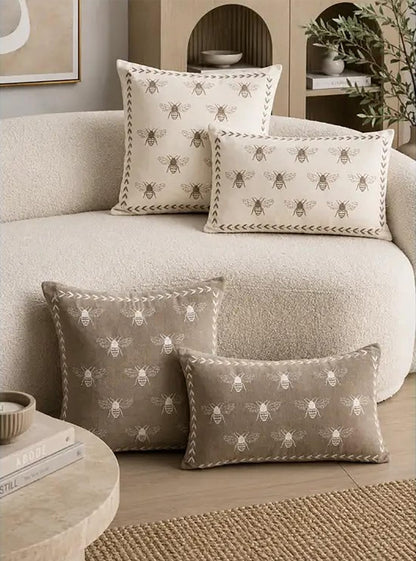 Fennco Styles Ivory Embroidered Bee Decorative Filled Throw Pillow