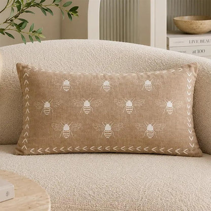 Fennco Styles Ivory Embroidered Bee Decorative Filled Throw Pillow