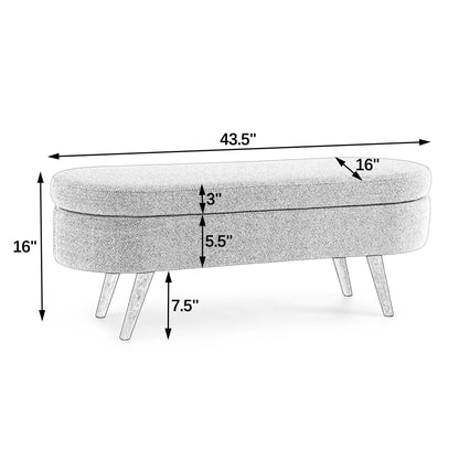 Modern Ottoman Oval Storage Bench With Rubber Wood Legs