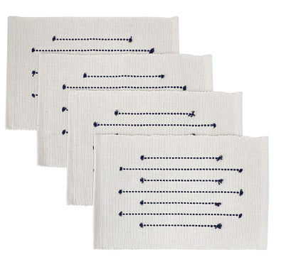 Fennco Styles Black Stripe Textured Minimalist Decorative Cotton Placemats 13" W x 19" L, Set of 6 - Heat Resistant Insulation Table Mats for Home Décor, Dining Table, Banquets and Special Events