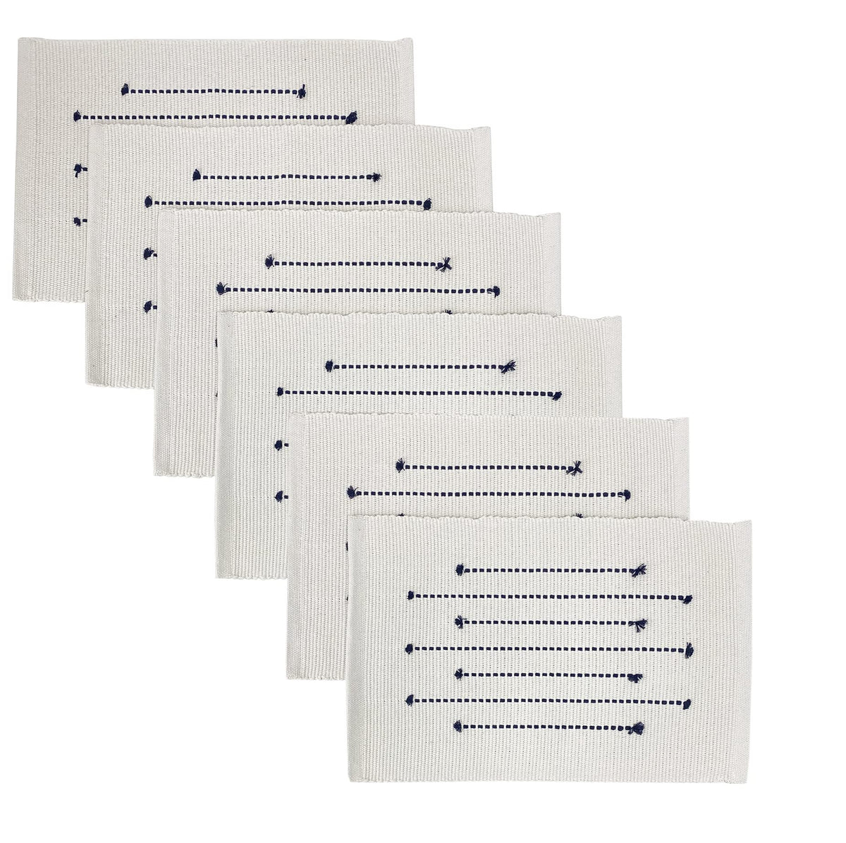 Fennco Styles Black Stripe Textured Minimalist Decorative Cotton Placemats 13" W x 19" L, Set of 6 - Heat Resistant Insulation Table Mats for Home Décor, Dining Table, Banquets and Special Events