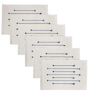 Fennco Styles Black Stripe Textured Minimalist Decorative Cotton Placemats 13" W x 19" L, Set of 6 - Heat Resistant Insulation Table Mats for Home Décor, Dining Table, Banquets and Special Events
