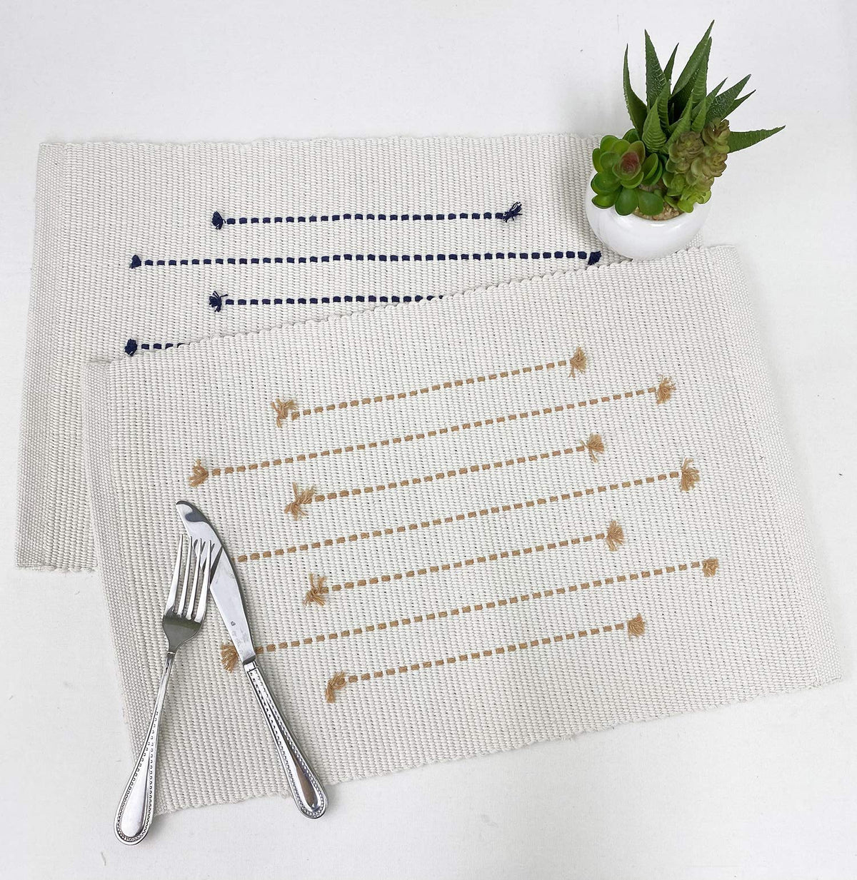 Fennco Styles Black Stripe Textured Minimalist Decorative Cotton Placemats 13" W x 19" L, Set of 6 - Heat Resistant Insulation Table Mats for Home Décor, Dining Table, Banquets and Special Events
