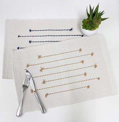 Fennco Styles Black Stripe Textured Minimalist Decorative Cotton Placemats 13" W x 19" L, Set of 6 - Heat Resistant Insulation Table Mats for Home Décor, Dining Table, Banquets and Special Events
