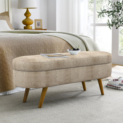 Modern Ottoman Oval Storage Bench With Rubber Wood Legs