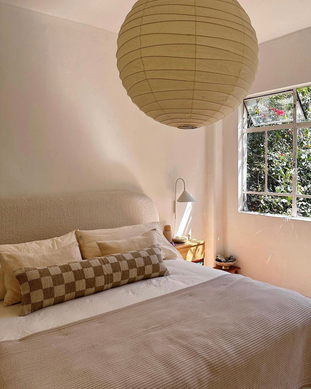 Sand Checkered Lumbar Pillow