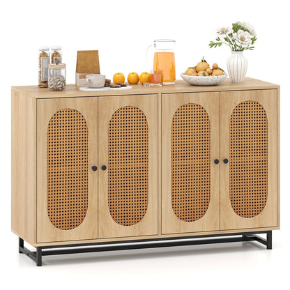 50 Inch Buffet Sideboard Cabinet with 4 Rattan Doors and Adjustable Shelves