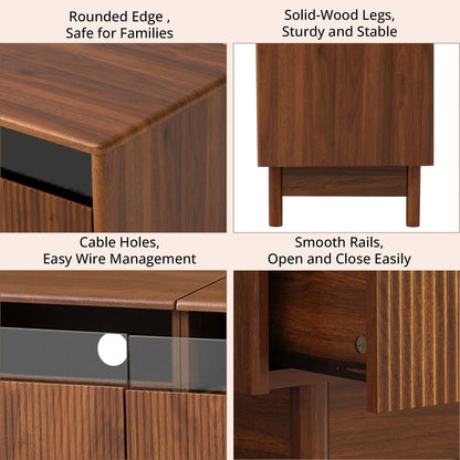 TV Stand, Entertainment Center With Fluted Drawers For Living Room - Walnut