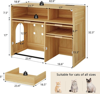Hidden Litter Box Cabinet with Rattan Style and Storage