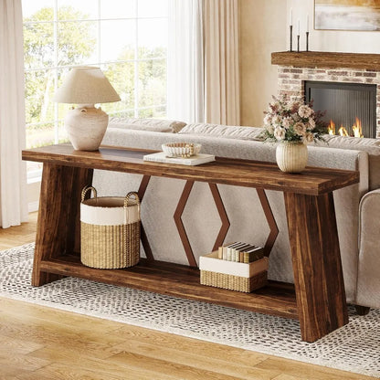 Extra Long Console Table with Two-Tier Storage Design