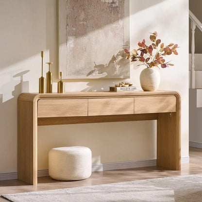 63'' Console Table with 3 Drawers, Curved Profile Design