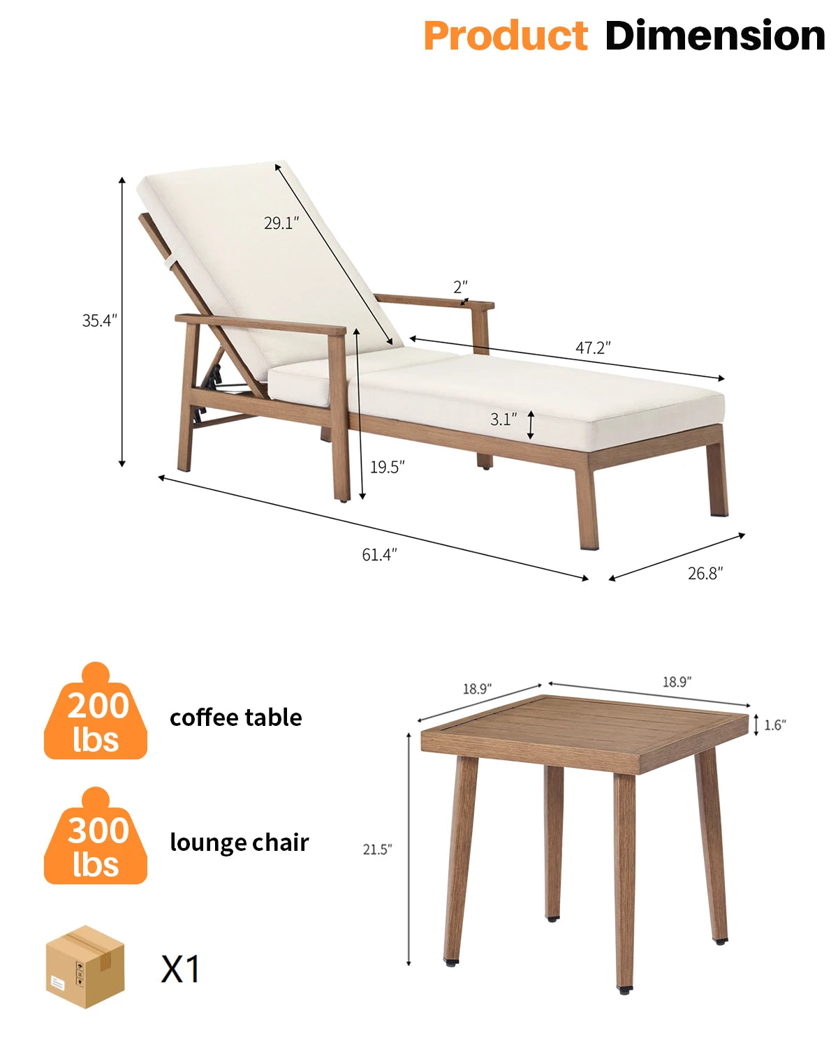 Teak-Style Aluminum 3-Piece Chaise Lounge Set