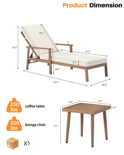 Teak-Style Aluminum 3-Piece Chaise Lounge Set