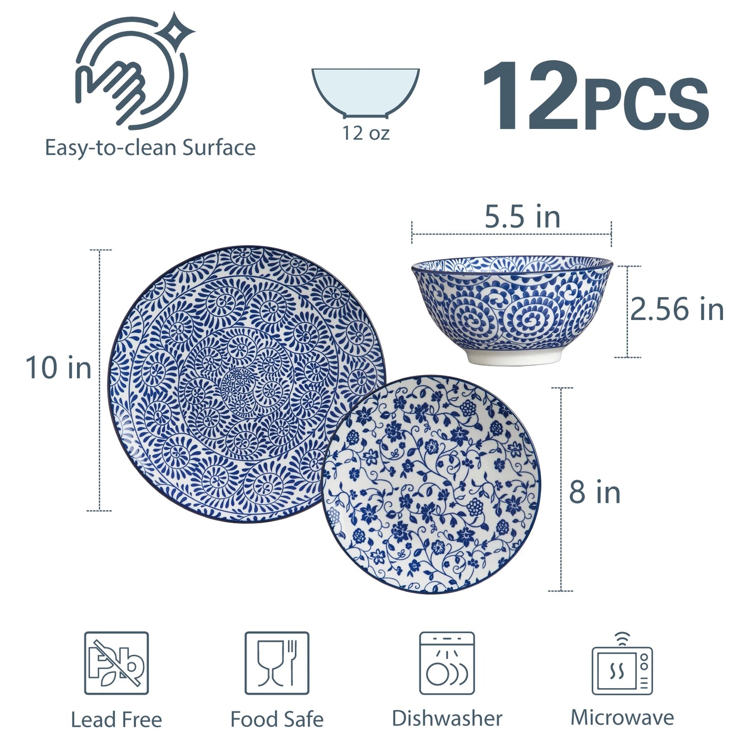12-Piece Porcelain Dinnerware Set for 4