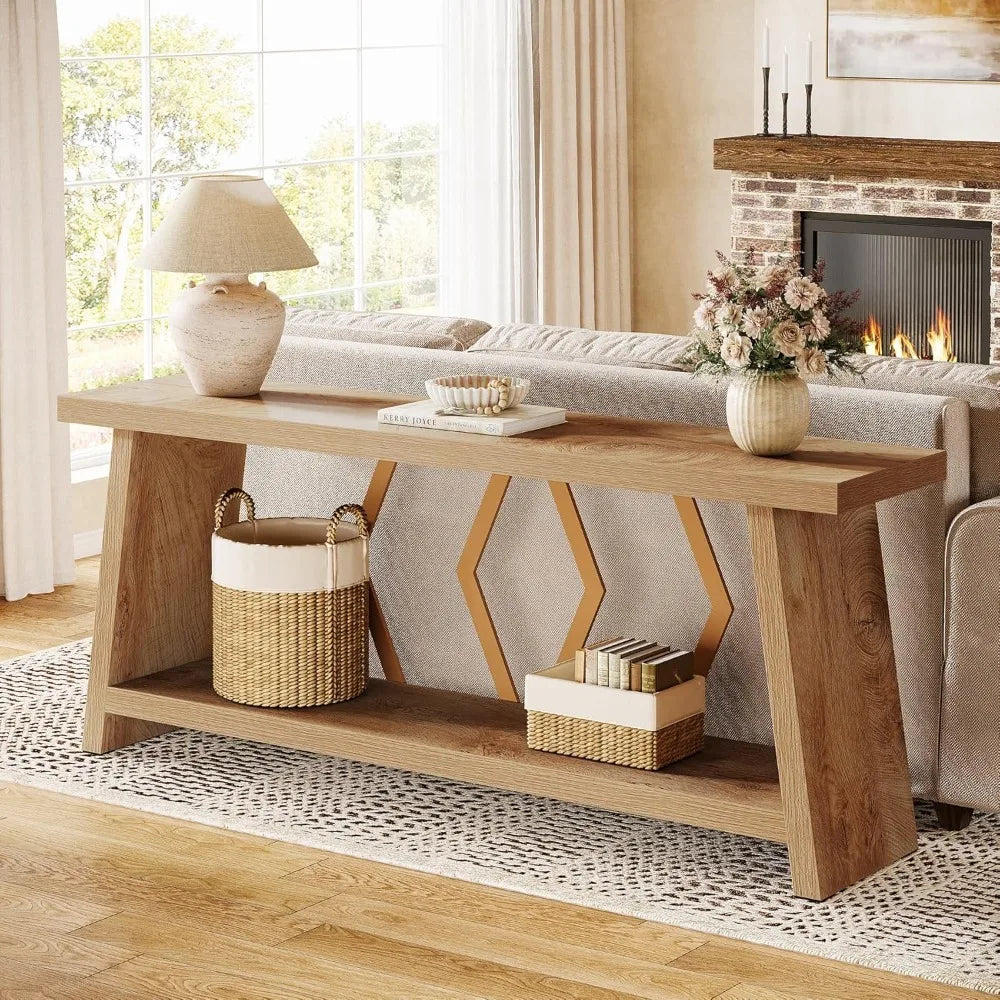 Extra Long Console Table with Two-Tier Storage Design