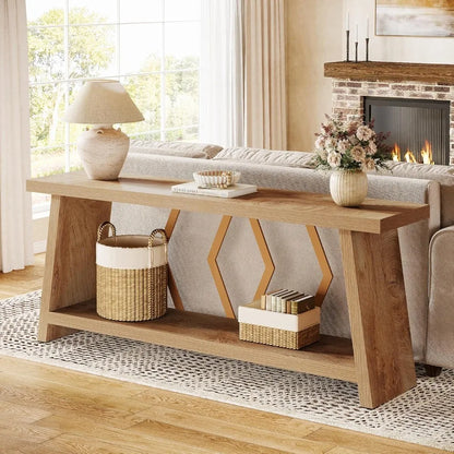 Extra Long Console Table with Two-Tier Storage Design