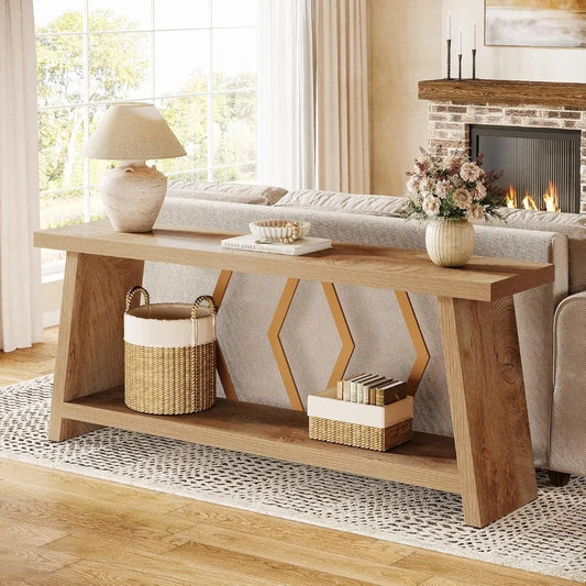 Extra Long Console Table with Two-Tier Storage Design
