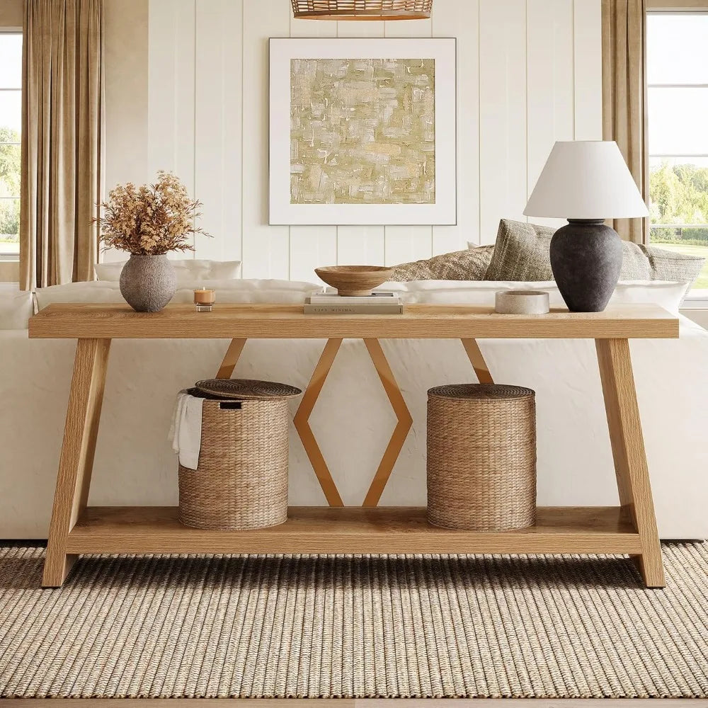 Extra Long Console Table with Two-Tier Storage Design