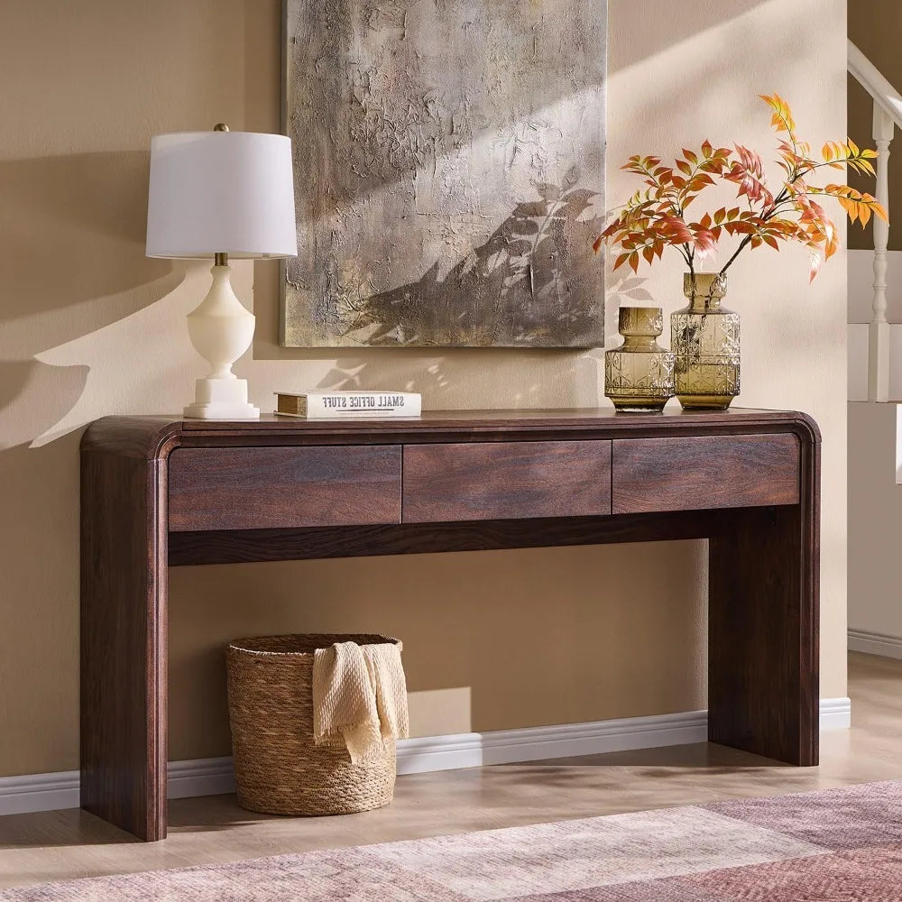 63'' Console Table with 3 Drawers, Curved Profile Design