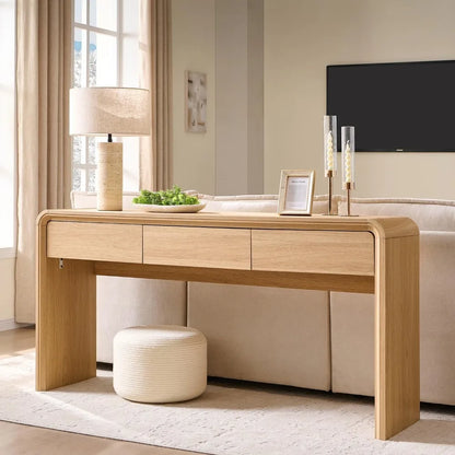 63'' Console Table with 3 Drawers, Curved Profile Design