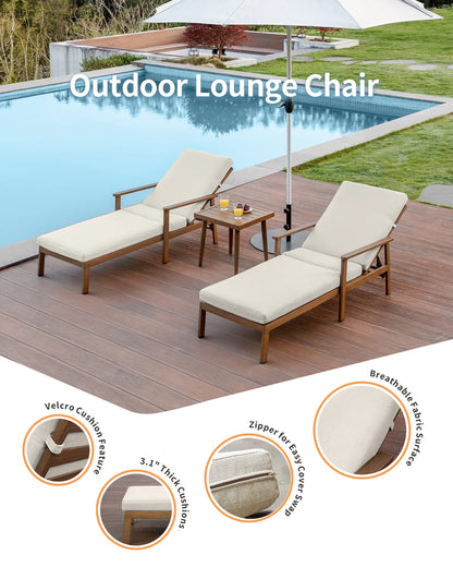 Teak-Style Aluminum 3-Piece Chaise Lounge Set