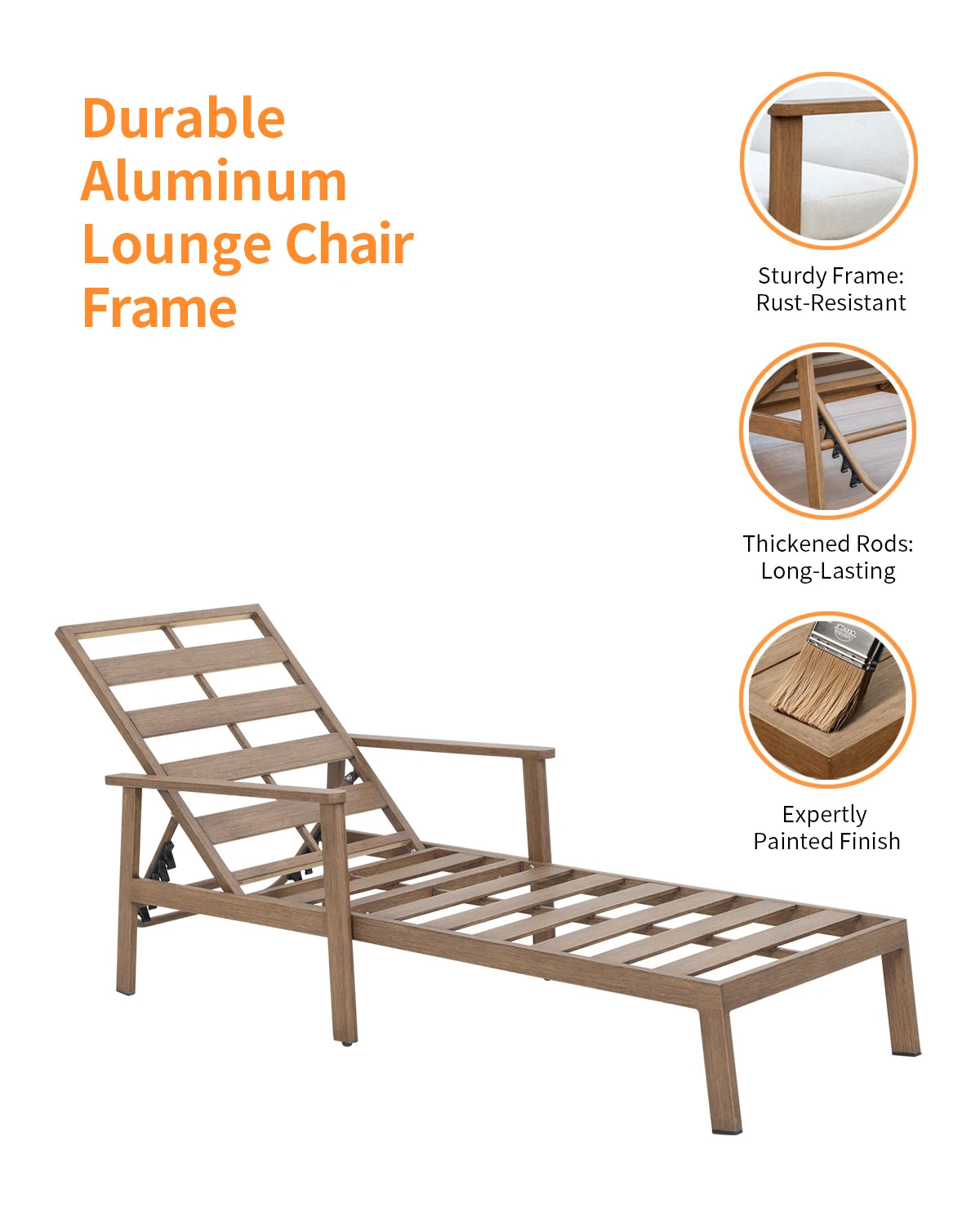 Teak-Style Aluminum 3-Piece Chaise Lounge Set