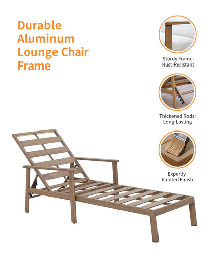 Teak-Style Aluminum 3-Piece Chaise Lounge Set