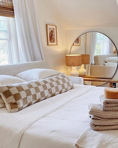 Sand Checkered Lumbar Pillow