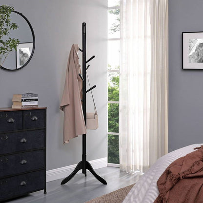 Space Saving Solid Wood Modern Coat Rack in Black Finish