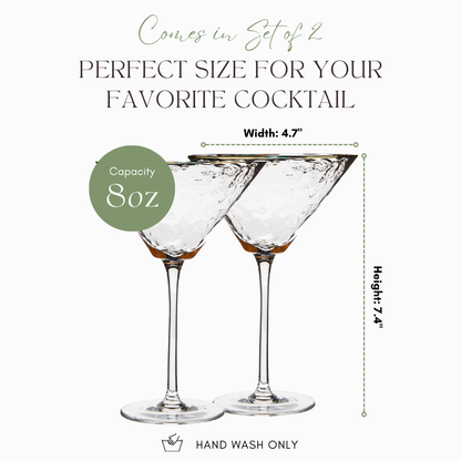 Clear Hammered Martini & Cocktail Glasses