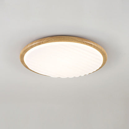 Wood LED Ceiling Light Round Wooden Flush Mount Lamp