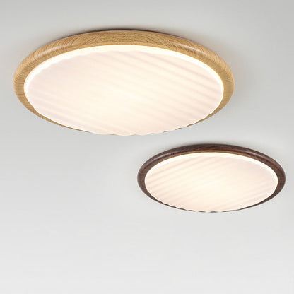 Wood LED Ceiling Light Round Wooden Flush Mount Lamp