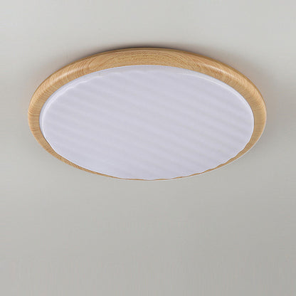 Wood LED Ceiling Light Round Wooden Flush Mount Lamp