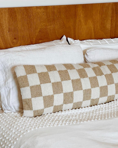 Sand Checkered Lumbar Pillow