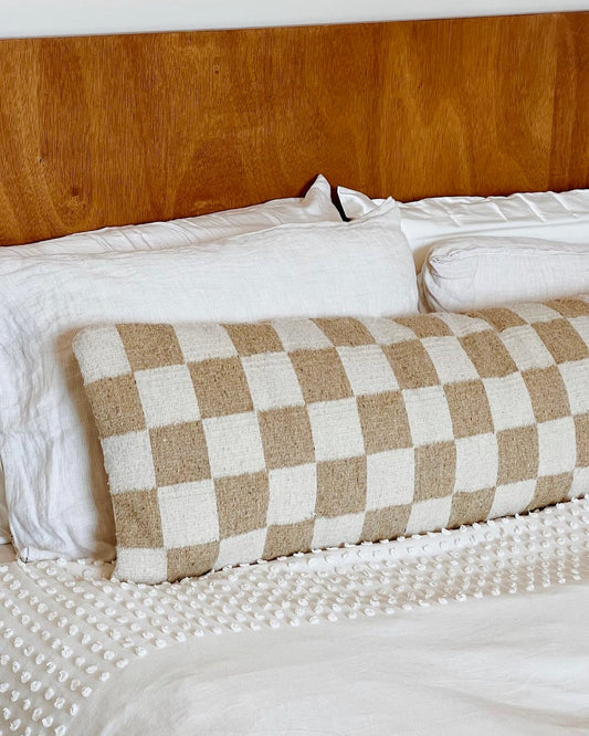 Sand Checkered Lumbar Pillow