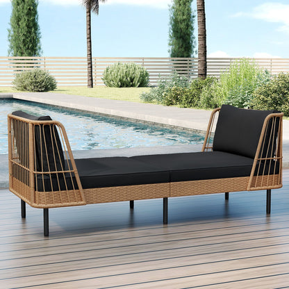Patio Wicker Daybed Outdoor Boho Rattan Loveseat Sofa with Seat and Back Cushions-White