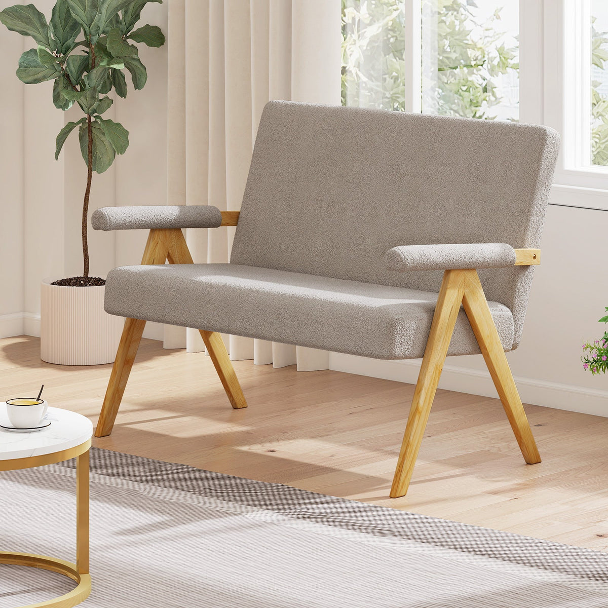 Loveseat Sofa with Armrests and Wooden Legs