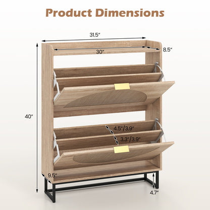 Narrow Shoe Storage Cabinet with Flip Drawers & Shelves