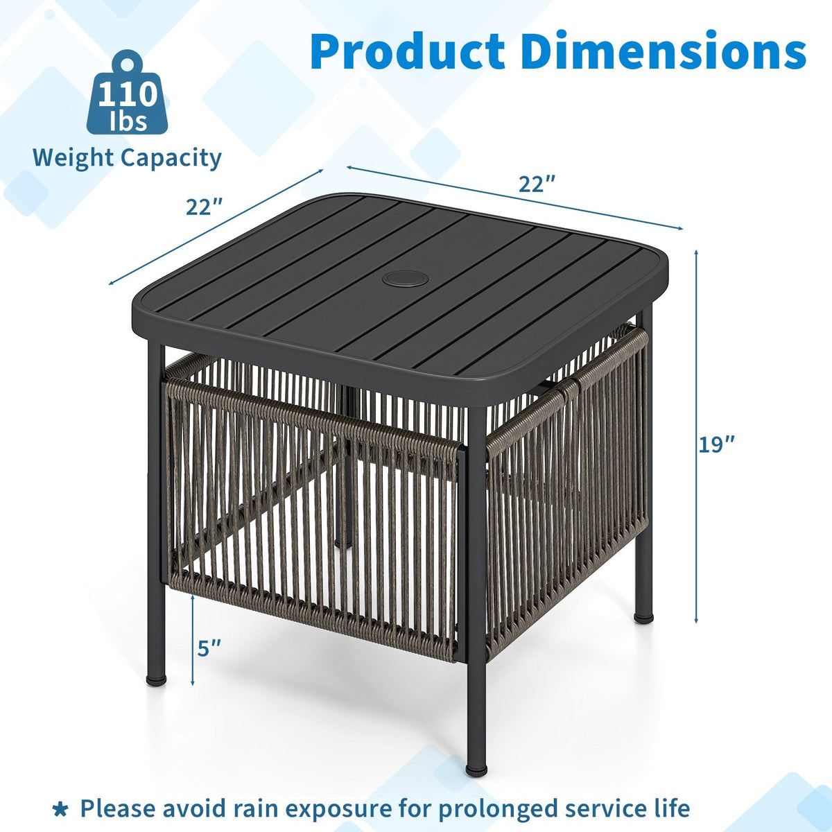 Outdoor Side Table with Umbrella Hole and Storage Shelf