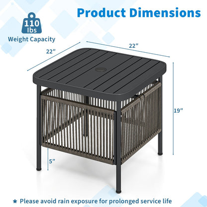 Outdoor Side Table with Umbrella Hole and Storage Shelf