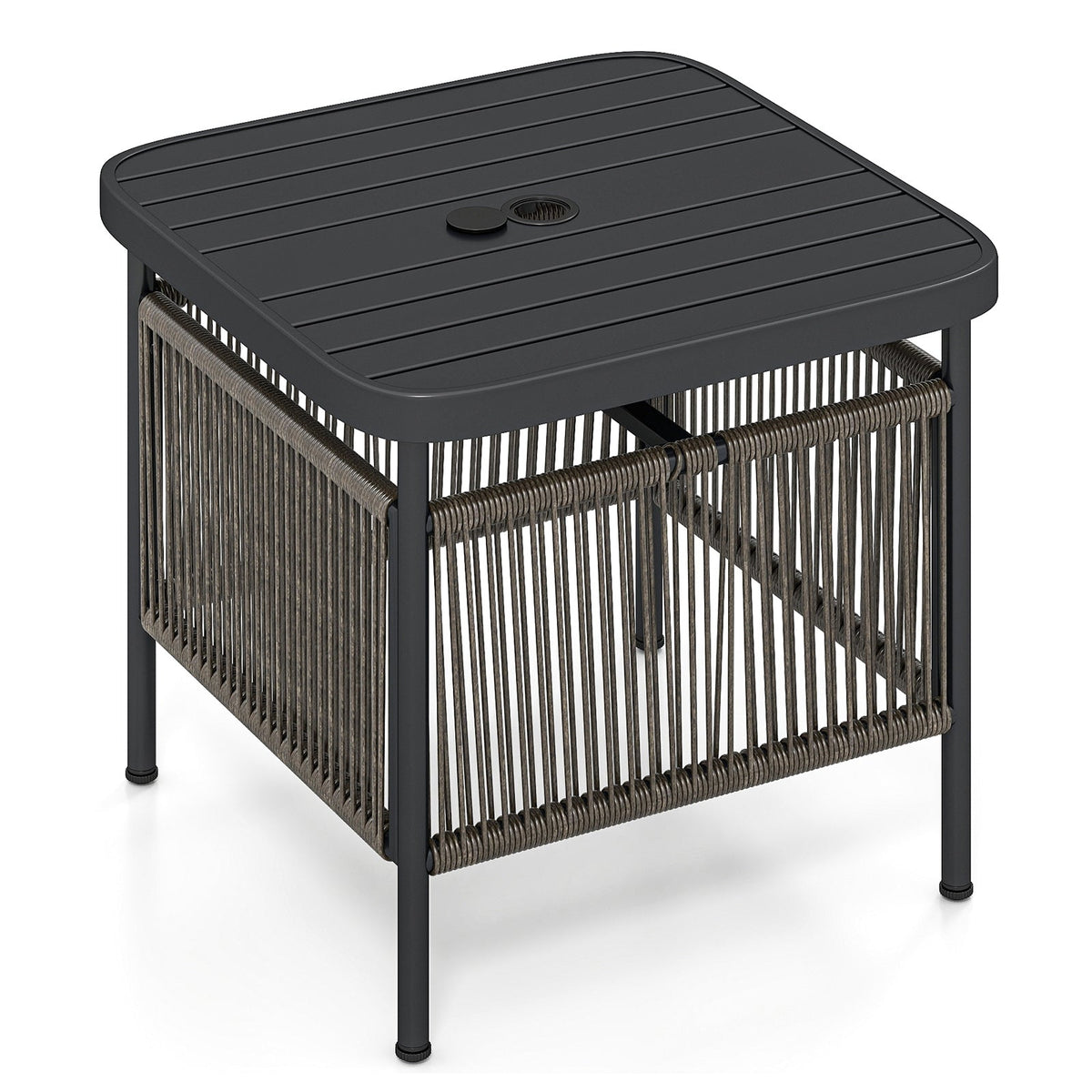 Outdoor Side Table with Umbrella Hole and Storage Shelf