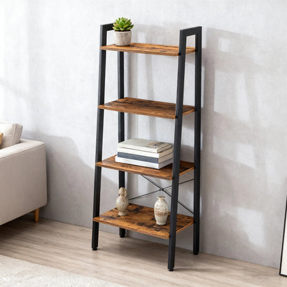 JHK 4-Tier Display Bookshelf Wooden Storage Standing Shelf Stable Frame Graduated Shelves for Organized Display for Living Room