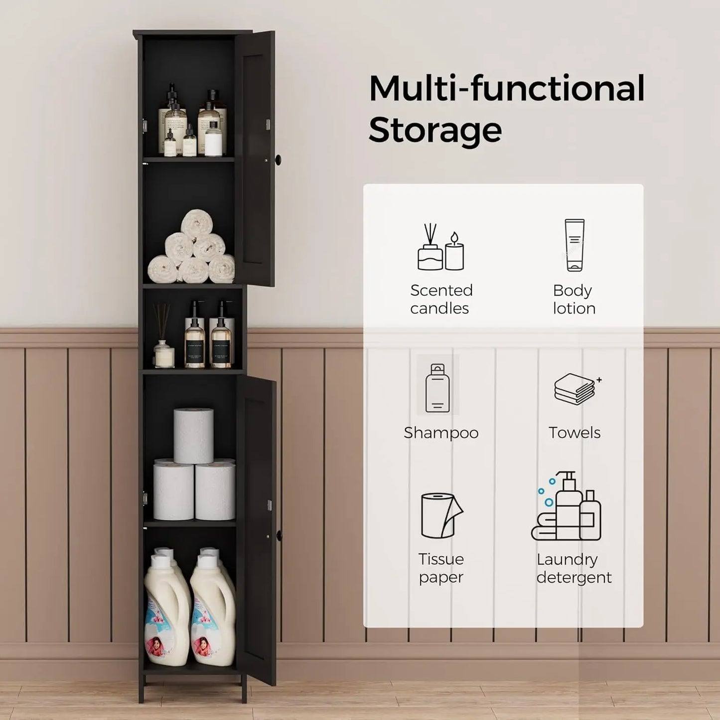 67" Slim Tall Storage Cabinet for Small Spaces