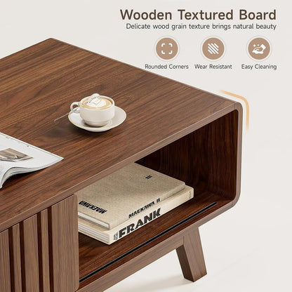 Mid-Century Coffee Table with Sliding Doors